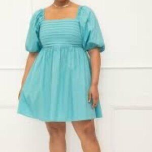 Puff Sleeve Pleated Bodice Dress